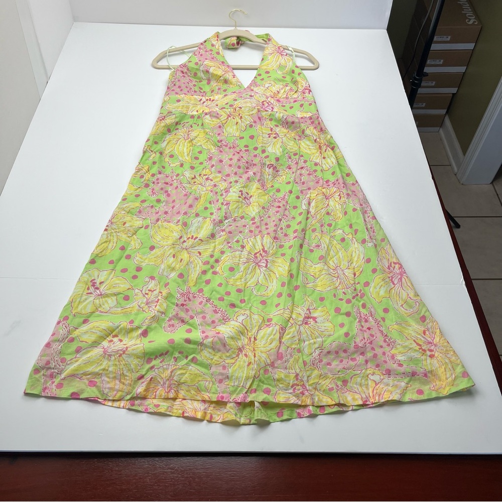 Lilly Pulitzer Halter Dress 12‎ Carmen Fillies Lillies Derby Horse VINTAGE Y2K